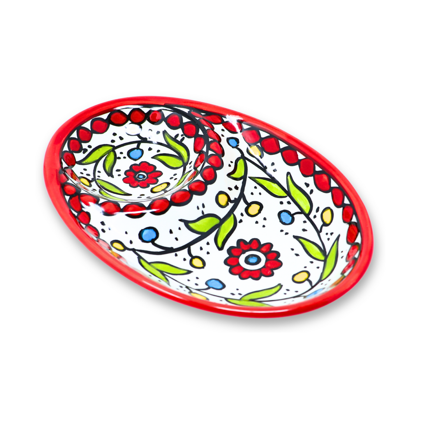 Handmade Ceramic Two-Section Appetizer/Olive Plate, Oval, 18x12 cm