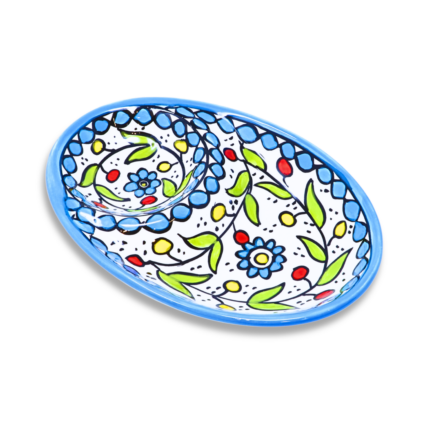 Handmade Ceramic Two-Section Appetizer/Olive Plate, Oval, 18x12 cm