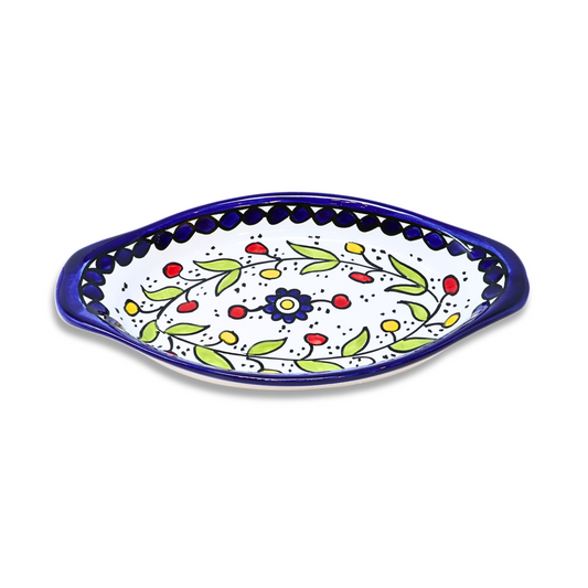 Handmade Ceramic Serving Platter with Handle, Oval, 26x14 cm