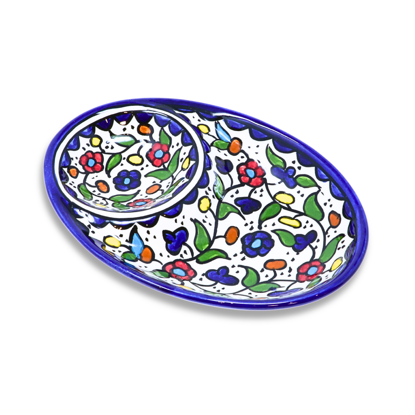 Handmade Ceramic Two-Section Appetizer/Olive Plate, Oval, 18x12 cm