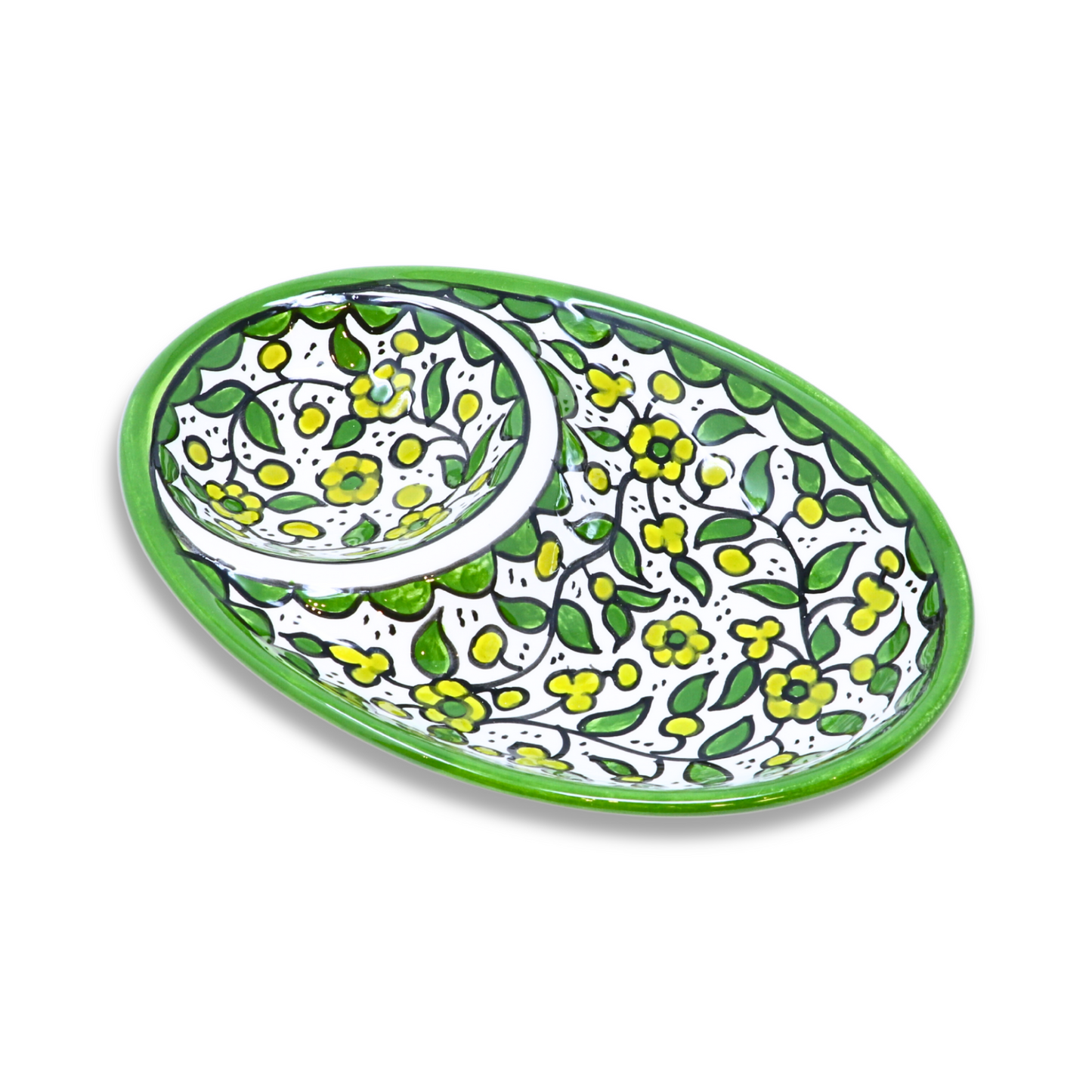 Handmade Ceramic Two-Section Appetizer/Olive Plate, Oval, 18x12 cm