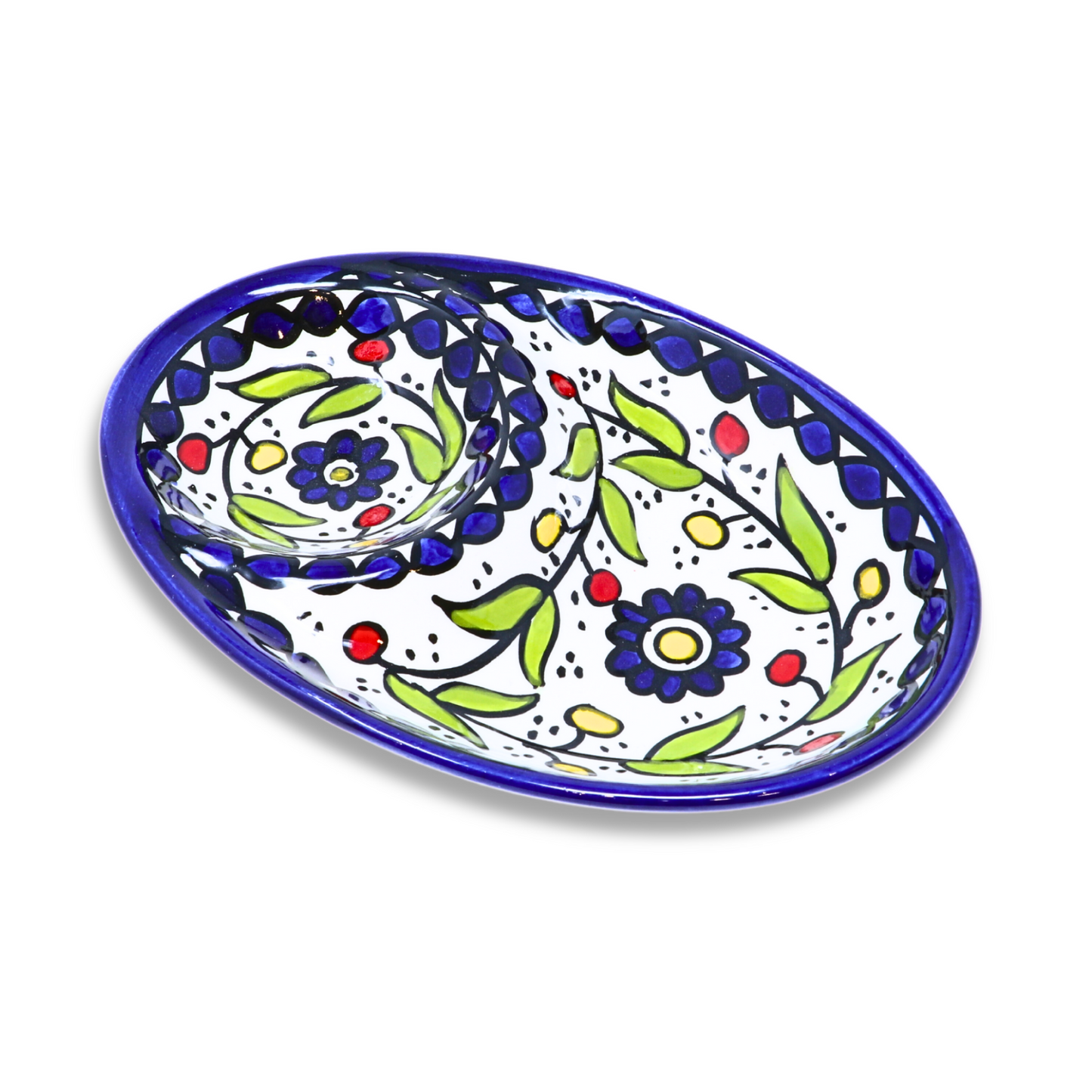 Handmade Ceramic Two-Section Appetizer/Olive Plate, Oval, 18x12 cm