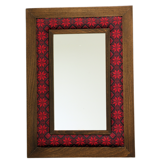 Elegance in Stitches: Hand-Embroidered Wooden Framed Mirror (60x45 cm)