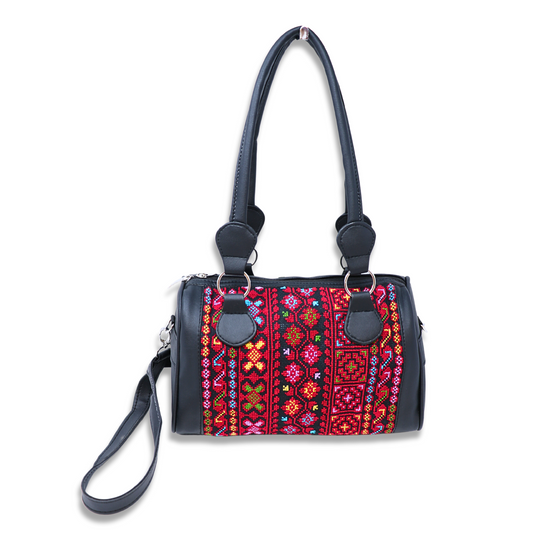Artisanal Elegance: Hand-Embroidered Leather Handbag with Vibrant Accents, Full Inlay (35x15x20 cm)