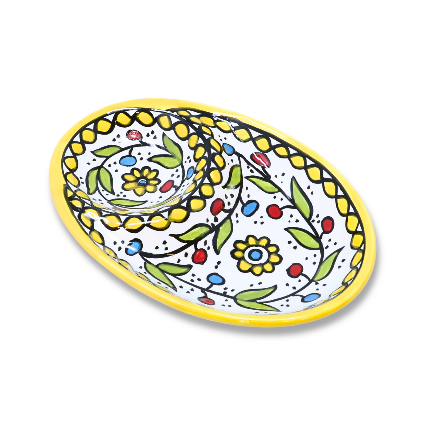 Handmade Ceramic Two-Section Appetizer/Olive Plate, Oval, 18x12 cm