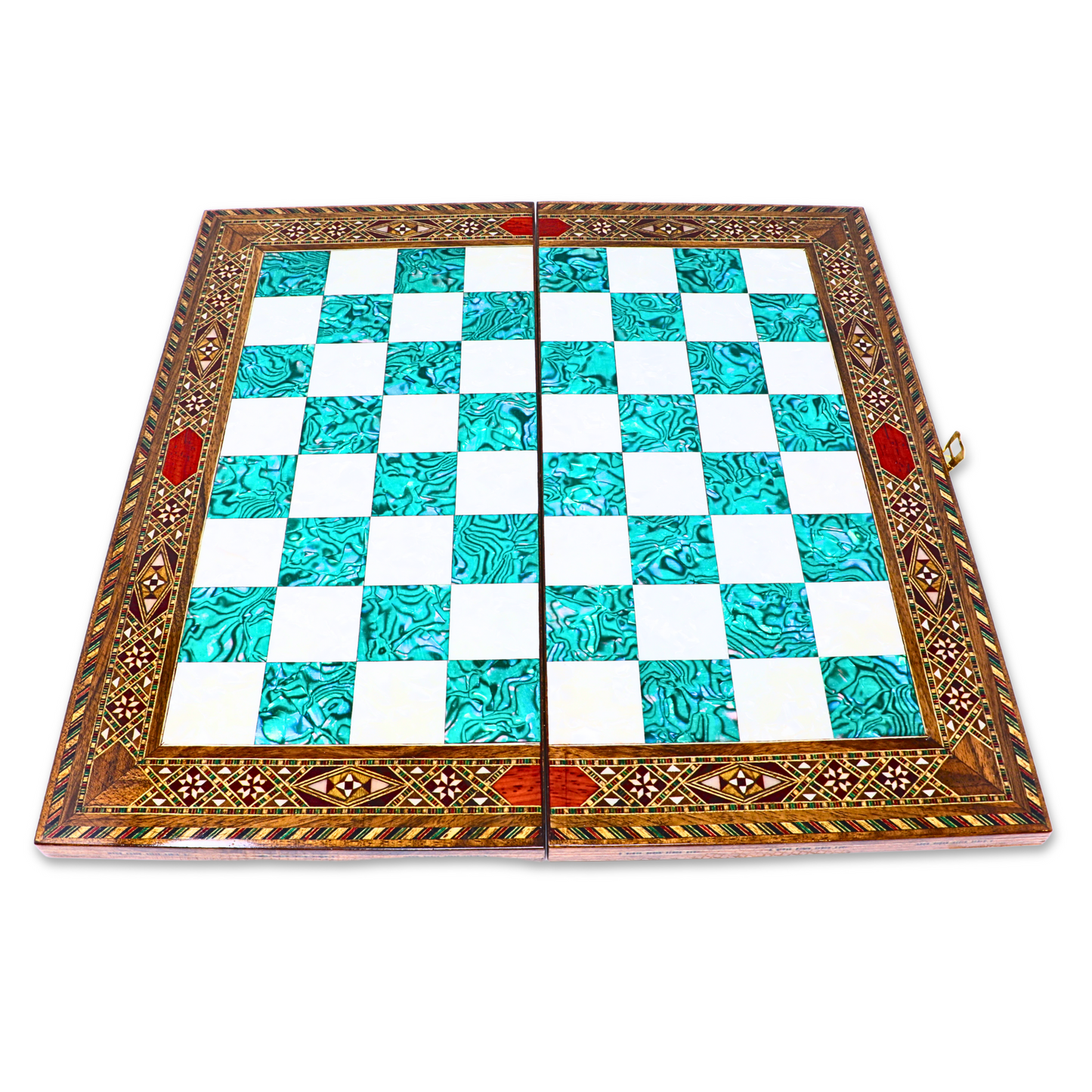 Handmade Wooden Mosaic Chess Board - Folding - Large - 38 cm