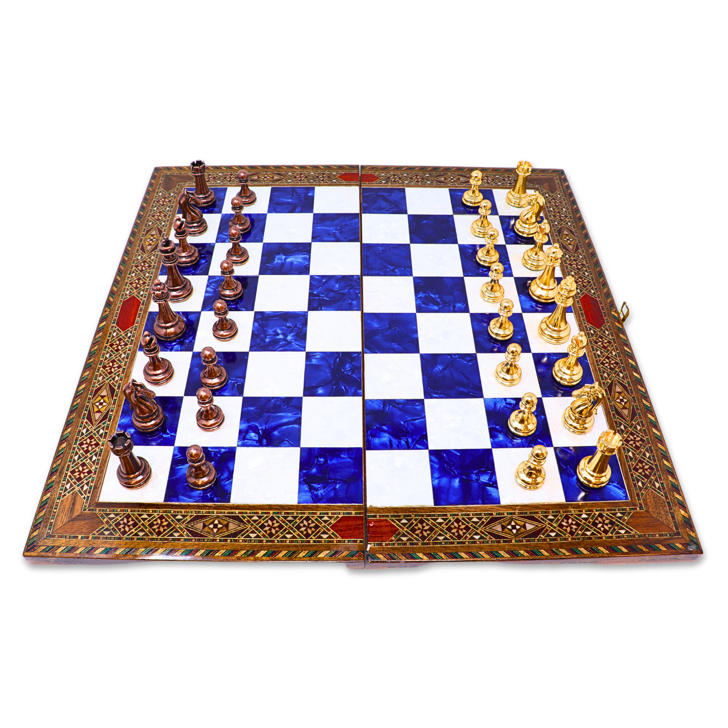 Handmade Mosaic Wood Folded Chess Board - XL - Blue, L45W22H3 cm