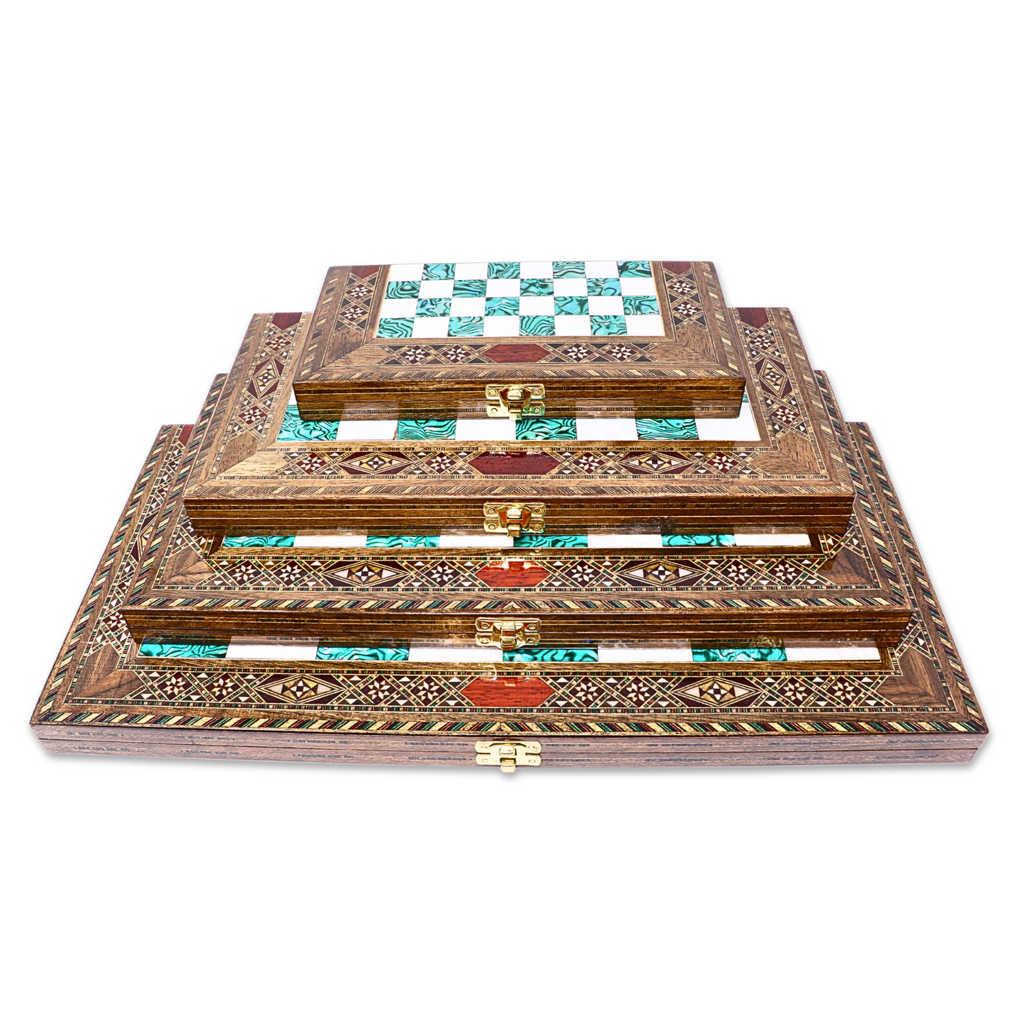 Handmade Wooden Mosaic Chess Board - Folding - Large - 38 cm