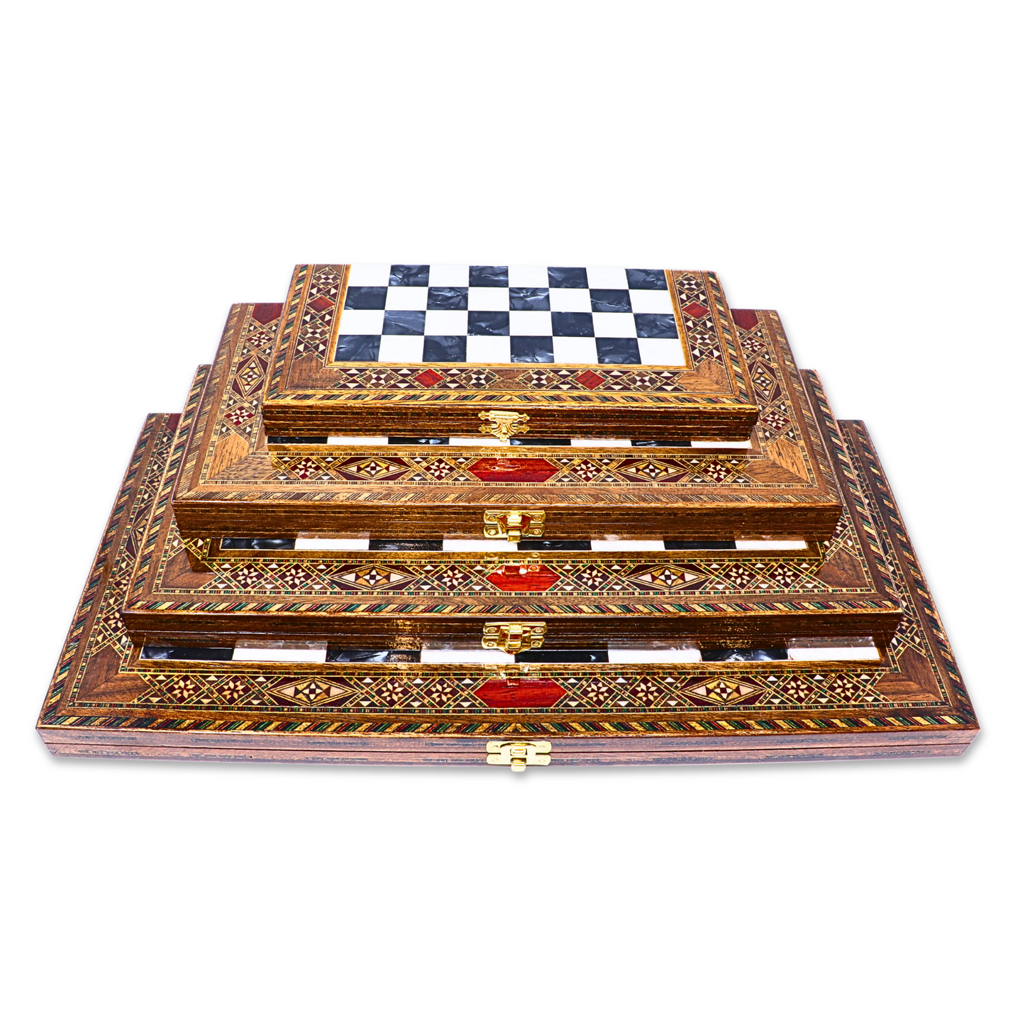 Handmade Wooden Mosaic Chess Board - Folding - Large - 38 cm