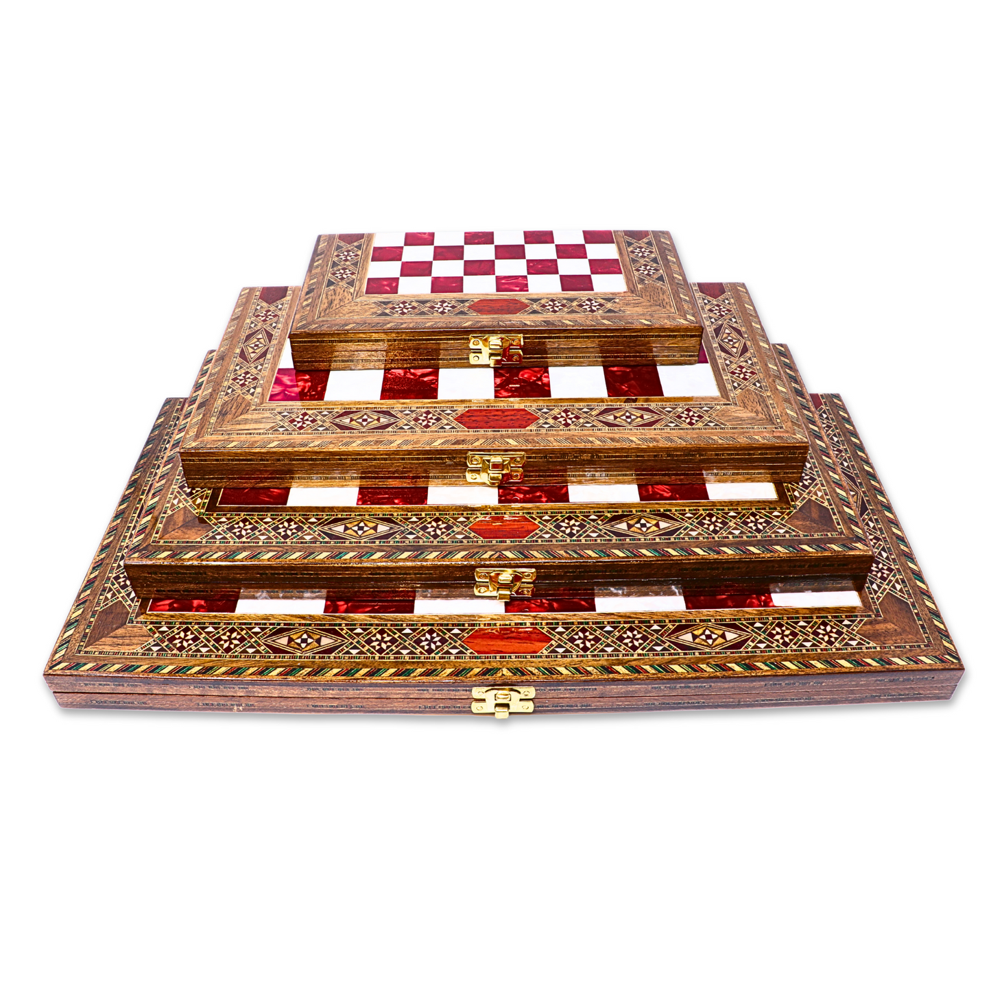 Handmade Wooden Mosaic Chess Board - Folding - Large - 38 cm