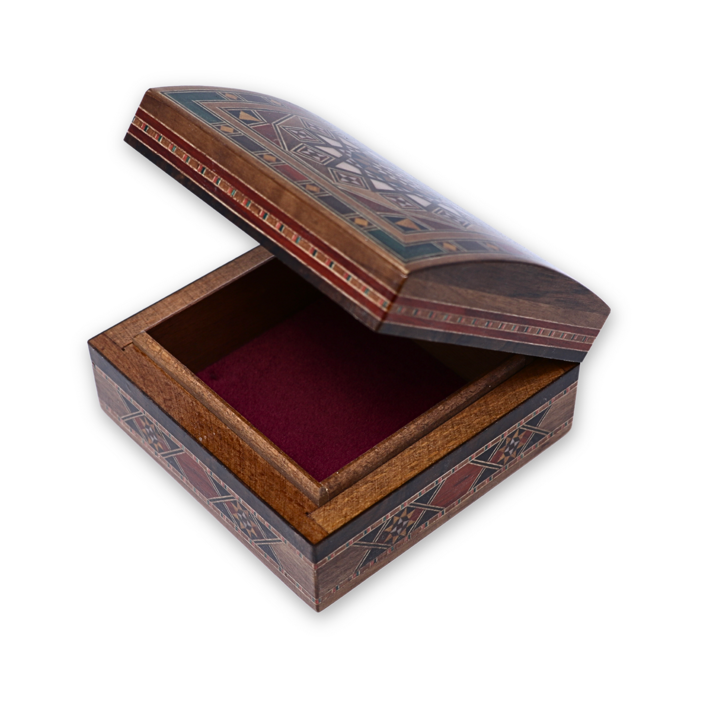 Handmade Mosaic Wood Box - Square Curved, L12H6 cm