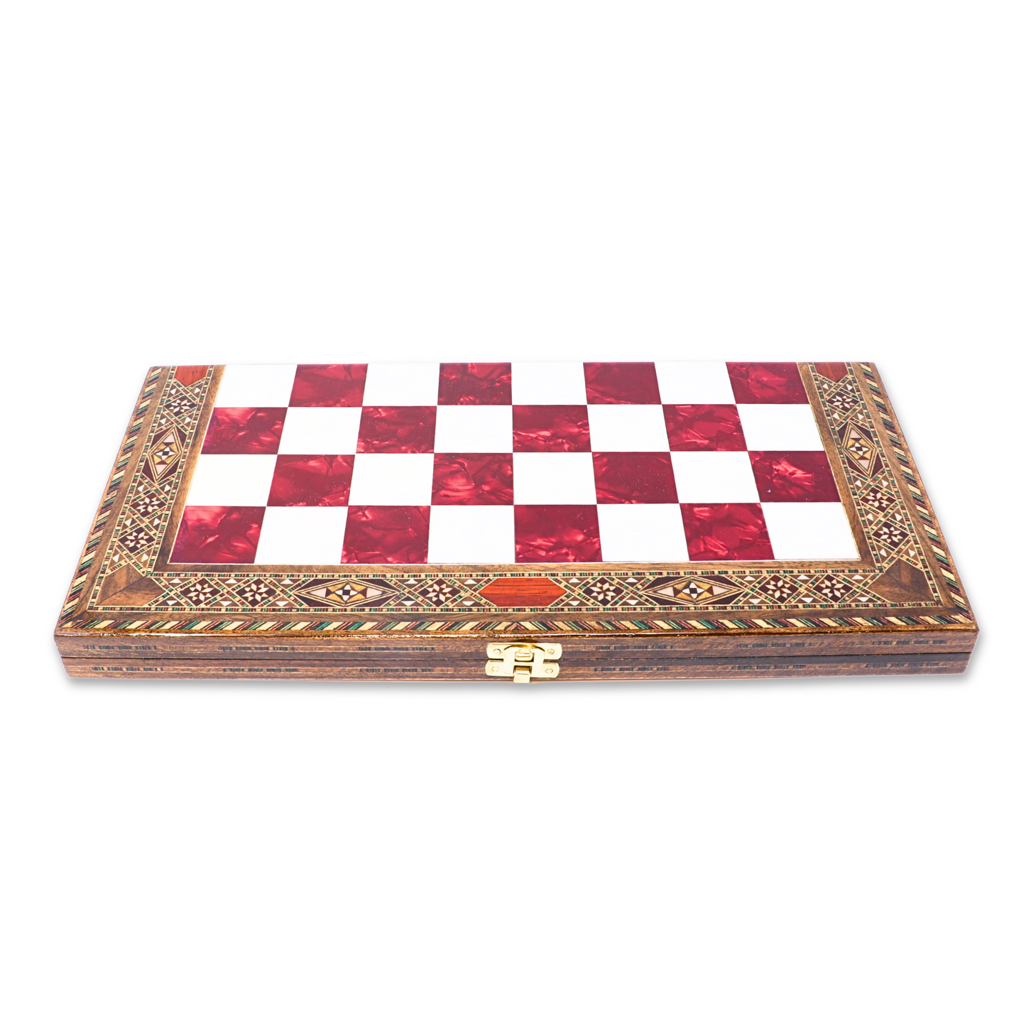 Handmade Wooden Mosaic Chess Board - Folding - Large - 38 cm