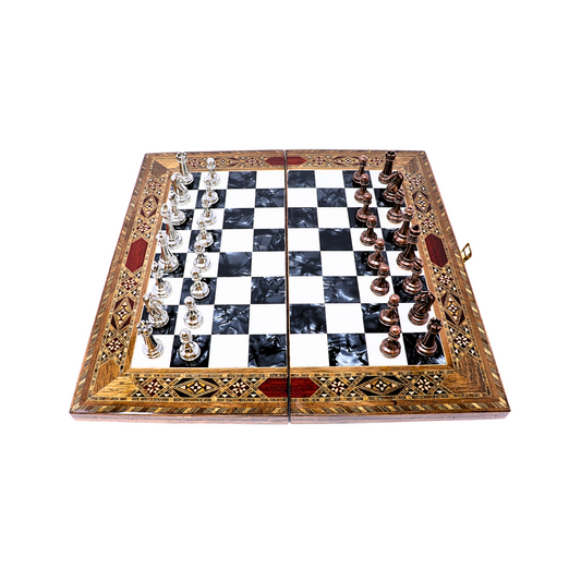 Handmade Wooden Mosaic Chess Board - Folding - Medium - 34 cm