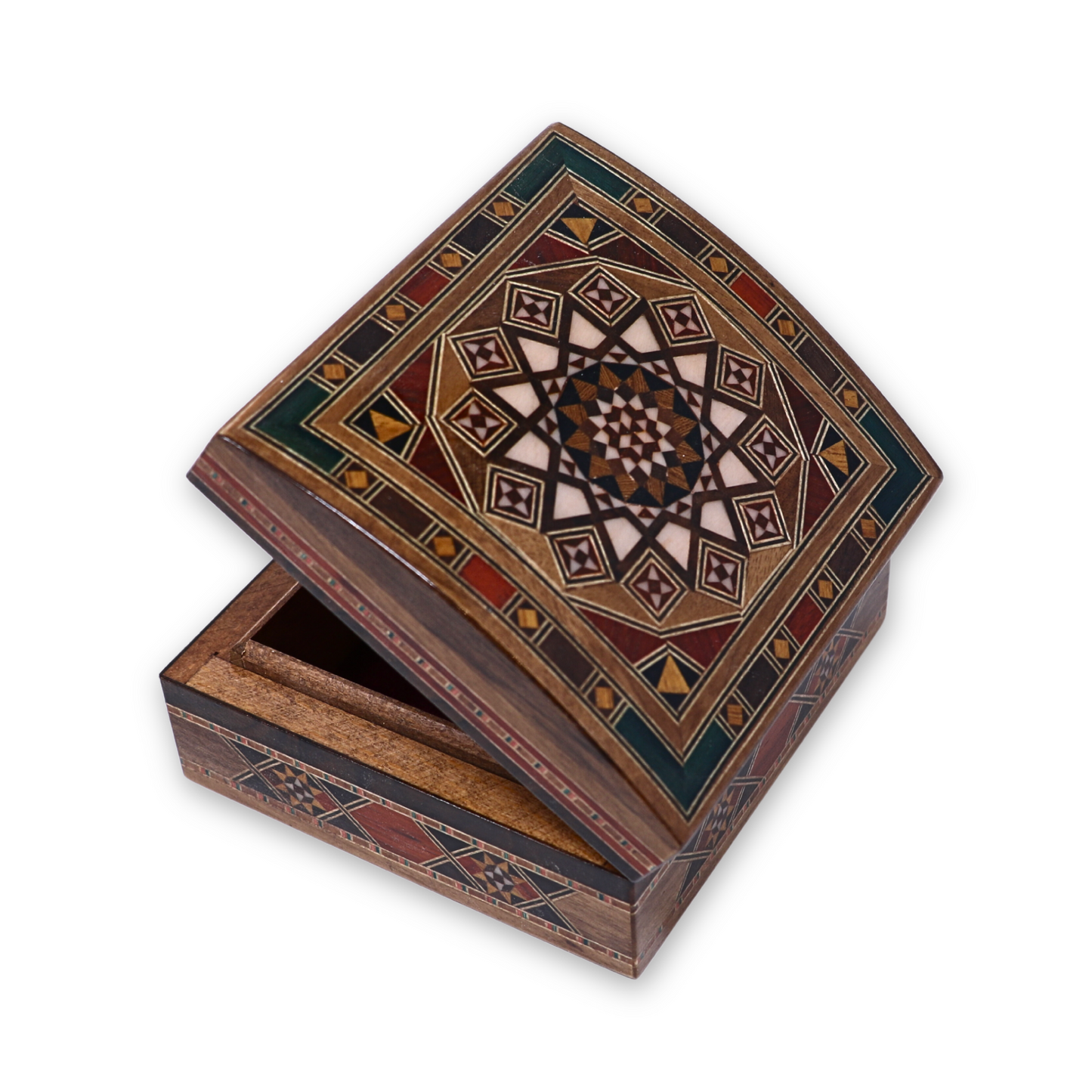 Handmade Mosaic Wood Box - Square Curved, L12H6 cm