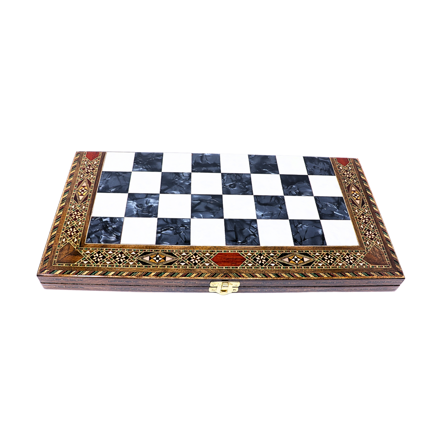 Handmade Wooden Mosaic Chess Board - Folding - Large - 38 cm