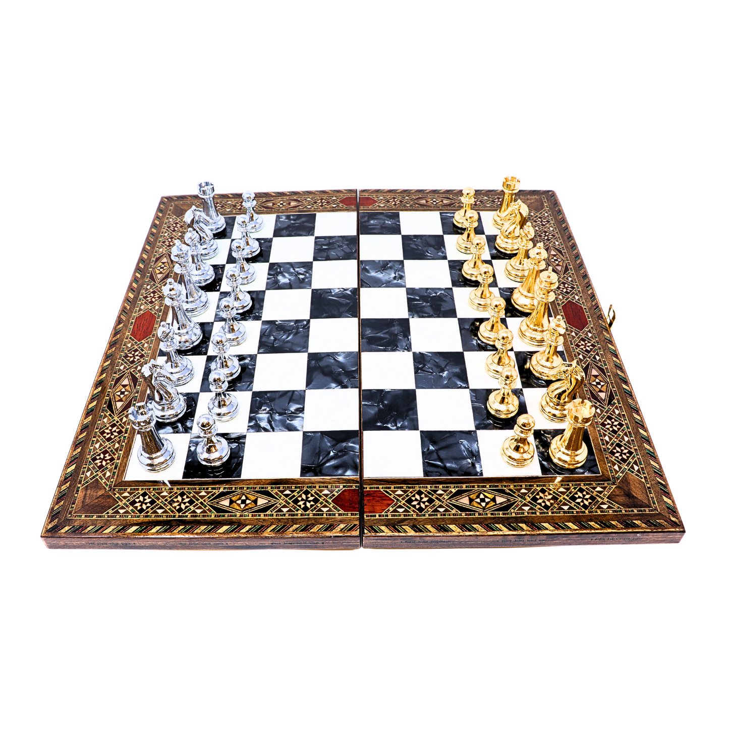 Handmade Wooden Mosaic Chess Board - Folding - Large - 38 cm