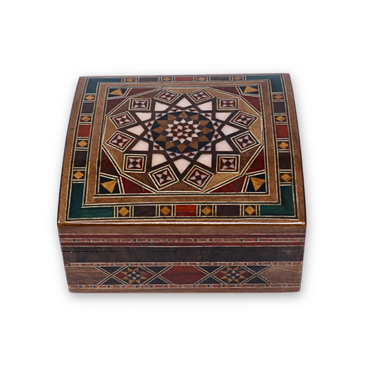 Handmade Mosaic Wood Box - Square Curved, L12H6 cm